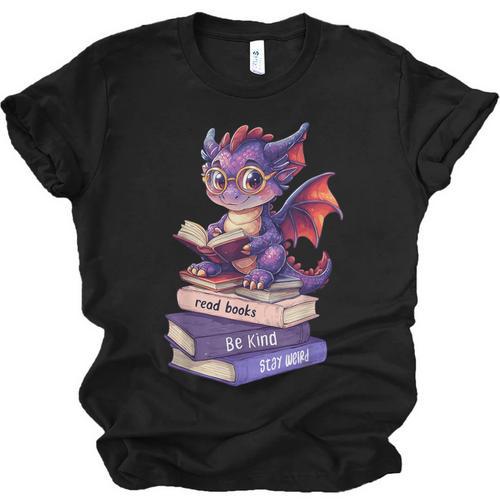 Cute Dragon Read Books Be Kind Stay Weird Book Lover Unisex Jersey T-Shirt - Bookorys