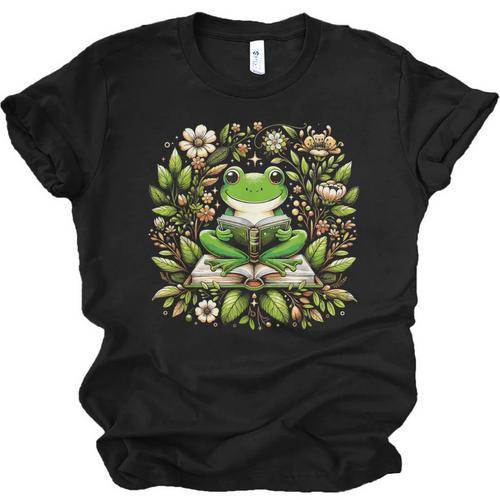 Cute Floral Frog Book Reading Unisex Jersey T-Shirt - Bookorys