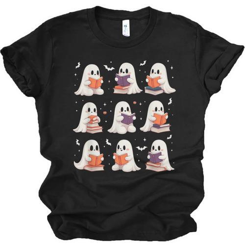 Cute Ghost Reading Book Lovers Halloween Ghost Unisex Jersey T-Shirt - Bookorys