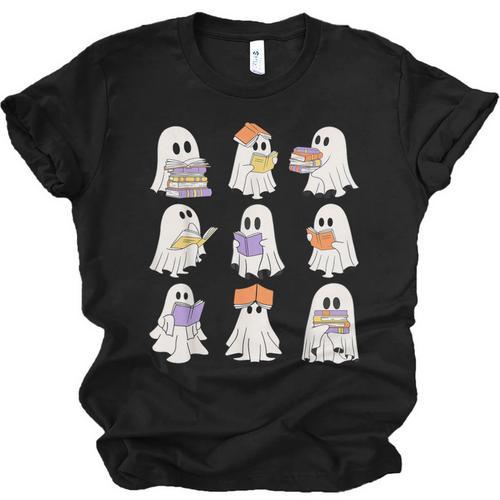 Cute Ghost Reading Books Teacher Halloween Reading Men Women Kids Unisex Jersey T-Shirt - Bookorys