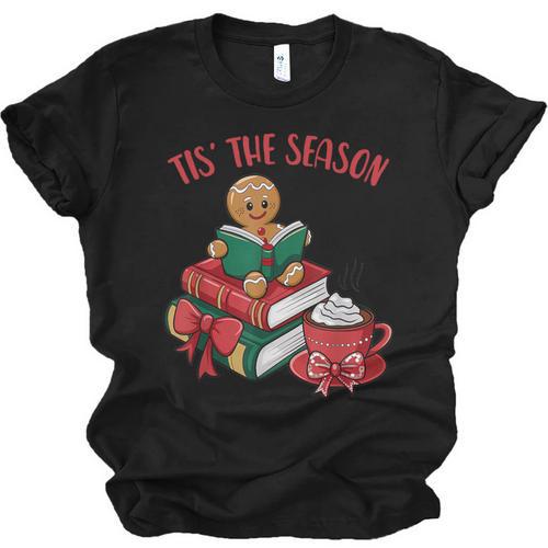 Cute Gingerbread Man Reading Book Nerd Christmas Bookish Unisex Jersey T-Shirt - Bookorys CA