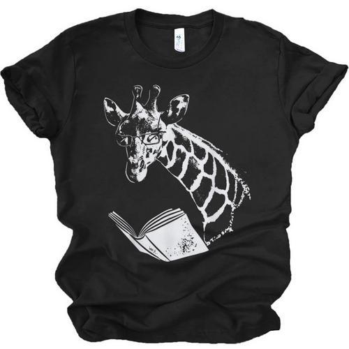 Cute Giraffe Wear Glasses Reading Book Librarian Bookworm Unisex Jersey T-Shirt - Bookorys
