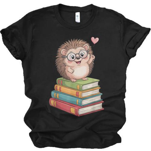 Cute Hedgehog Reading Books Animal Lover Reader Bookworm Unisex Jersey T-Shirt - Bookorys CA