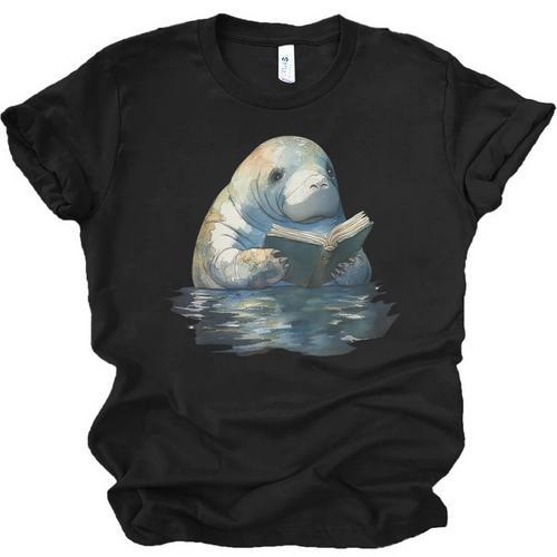 Cute Manatee Reading Book Bookworm Readers Manatee Lover Unisex Jersey T-Shirt - Bookorys