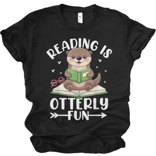 Cute Otter Reading Book Lover Sea Otters Animal Lover Unisex Jersey T-Shirt - Bookorys CA