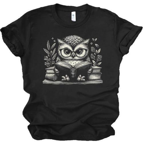 Cute Owl Reading Book Graphic Art Unisex Jersey T-Shirt - Bookorys CA