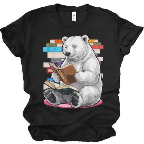 Cute Polar Bear Is Reading a Book Reading Polar Bear Unisex Jersey T-Shirt - Bookorys DE