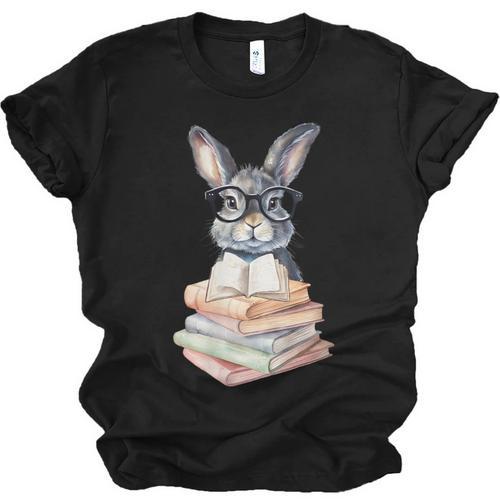 Cute Reading Bunny With Glasses Books Reader Book Bookworm Unisex Jersey T-Shirt - Bookorys