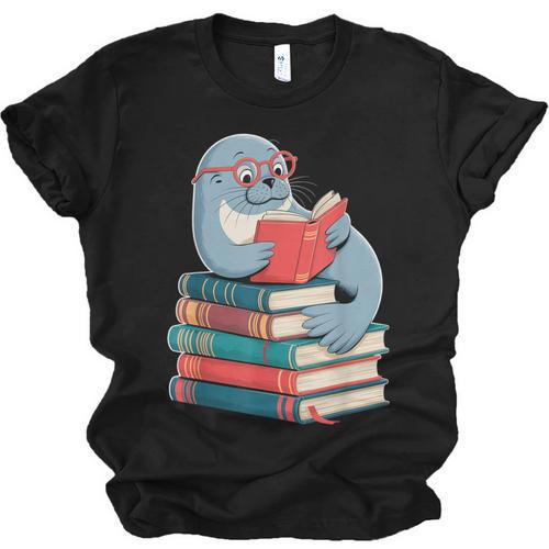 Cute Reading Seal On Books Book Lover Unisex Jersey T-Shirt - Bookorys DE