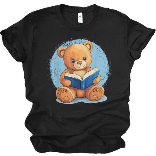 Cute Teddy Bear Reading Book Fun Unisex Jersey T-Shirt - Bookorys