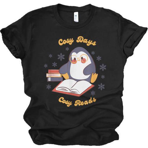 Cute Xmas Book Lover Penguin Reading Cosy Days Cosy Reads Unisex Jersey T-Shirt - Bookorys CA
