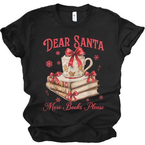 Dear Santa More Books Please Coquette Bow Books Christmas Unisex Jersey T-Shirt - Bookorys