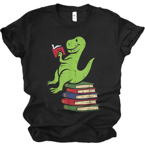 Dino Reading Read Reading Librarian Book Men Boys Kids Unisex Jersey T-Shirt - Bookorys CA