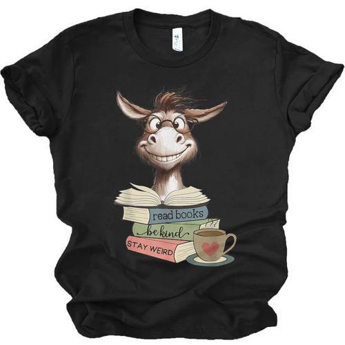 Donkey Reading Book Read Books Be Kind Stay Weird Librarian Unisex Jersey T-Shirt - Bookorys