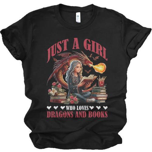 Dragon Just A Girl Who Loves Dragons And Books Unisex Jersey T-Shirt - Bookorys