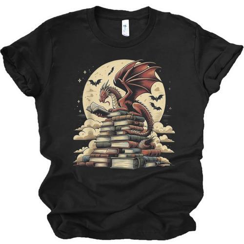Dragon Reading a Book Dragons And Books Lover Bookworm Unisex Jersey T-Shirt - Bookorys