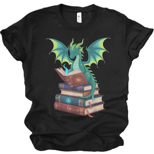 Dragon Reading Books Fantasy Lovers Mythical Creatures Unisex Jersey T-Shirt - Bookorys AU