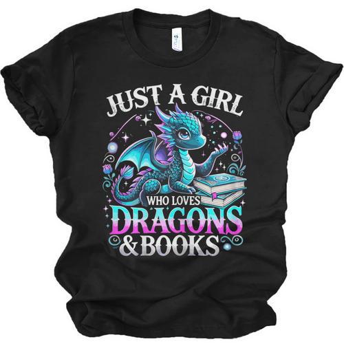 Dragon Reading Just A Girl Who Loves Dragons And Books Unisex Jersey T-Shirt - Bookorys