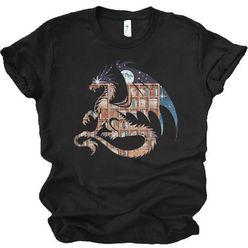 Dragon Silhouette Books Librarian Bookworm Women Men Kids Unisex Jersey T-Shirt - Bookorys UK