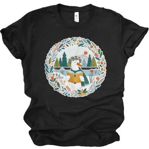 Duck Wilderness Book Reading Illustration Floral Unisex Jersey T-Shirt - Bookorys CA