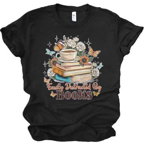 Easily Distracted By Books Book Wildflowers Book Lovers Unisex Jersey T-Shirt - Bookorys DE