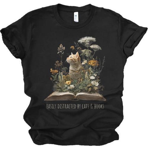 Easily Distracted By Cats And Books Unisex Jersey T-Shirt - Bookorys AU