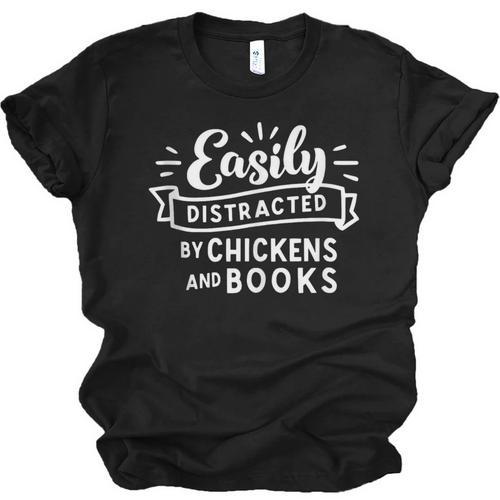 Easily Distracted By Chickens And Books Farm Unisex Jersey T-Shirt - Bookorys