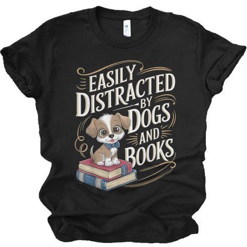 Easily Distracted By Dogs And Books Reader Animal Dog Unisex Jersey T-Shirt - Bookorys AU