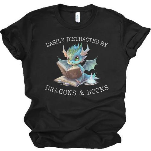 Easily Distracted By Dragons And Books Introvert Shirt Unisex Jersey T-Shirt - Raresse