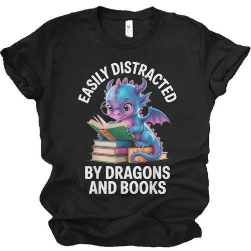 Easily Distracted By Dragons And Books Unisex Jersey T-Shirt - Bookorys