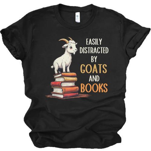 Easily Distracted By Goats And Books Goats And Book Reading Unisex Jersey T-Shirt - Bookorys CA