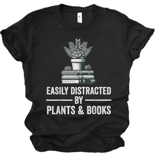 Easily Distracted By Plants & Books Plant Book Lover Unisex Jersey T-Shirt - Bookorys