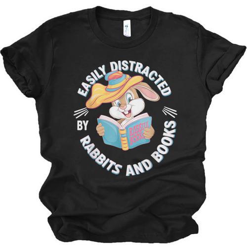 Easily Distracted By Rabbits And Books Reading Unisex Jersey T-Shirt - Bookorys