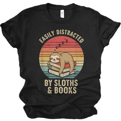 Easily Distracted By Sloths And Books Unisex Jersey T-Shirt - Bookorys