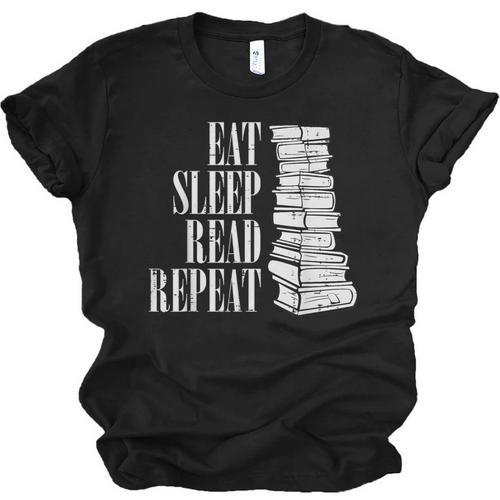 Eat Sleep Read Repeat Reading Book Librarian Men Women Kids Unisex Jersey T-Shirt - Bookorys