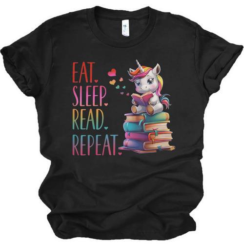 Eat Sleep Read Repeat Unicorn Read Book Reading Lovers Kids Unisex Jersey T-Shirt - Bookorys