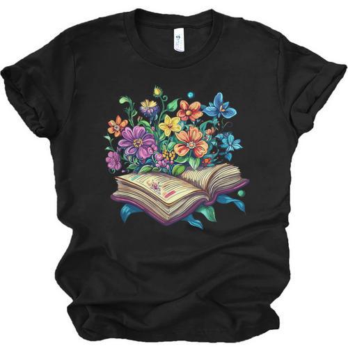 Enchanted Open Book With Blooming Flowers Unisex Jersey T-Shirt - Bookorys