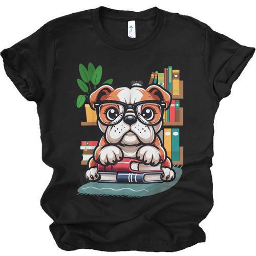 English Bulldog Reading a Book Dog Unisex Jersey T-Shirt - Bookorys DE
