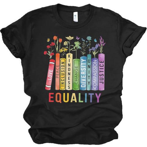 Equality Books Peace Love Compassion LGBT Gay Lesbian Pride Unisex Jersey T-Shirt - Bookorys