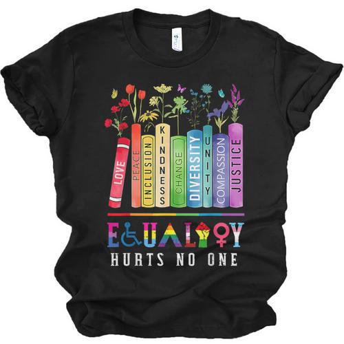 Equality Hurts No One Floral Books LGBTQ Pride Human Rights Unisex Jersey T-Shirt - Bookorys