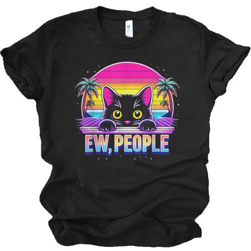 Ew Cat Misanthrope Introvert Synthwave 80s Unisex Jersey T-Shirt - Raresse