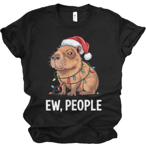 Ew People Capybara Christmas Lights Introvert Humor Unisex Jersey T-Shirt - Raresse