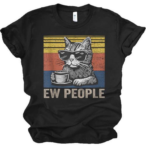 Ew People Introvert Cat Lover Crazy Vintage Cat Lady Unisex Jersey T-Shirt - Raresse
