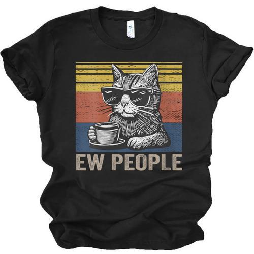 Ew People Introvert Cat Lover Crazy Vintage Cat Lady Unisex Jersey T-Shirt - Raresse
