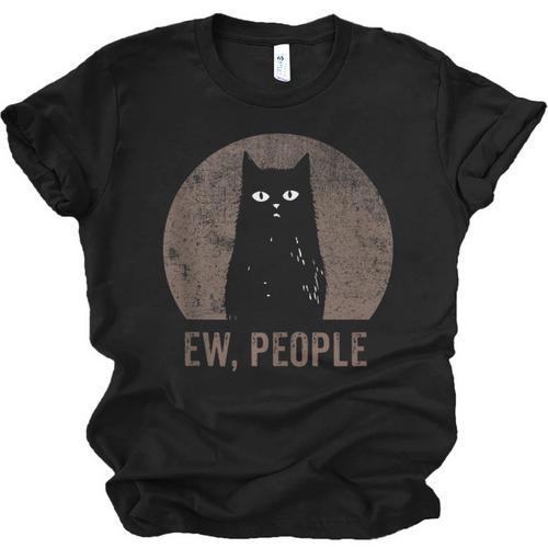 Ew People Introvert Cat Meow Cat Lover Men Women Kids Unisex Jersey T-Shirt - Raresse
