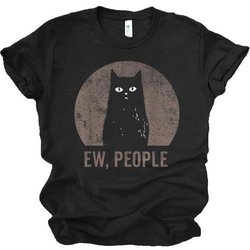 Ew People Introvert Cat Meow Cat Lover Men Women Kids Unisex Jersey T-Shirt - Raresse