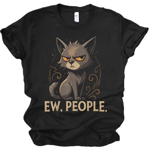 Ew People Moody Cat Sarcastic Introvert Artwork Unisex Jersey T-Shirt - Raresse
