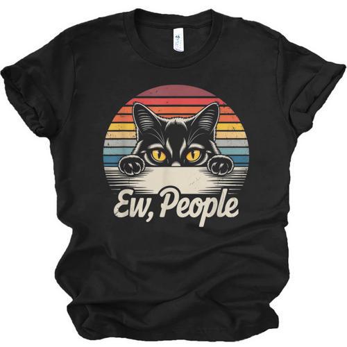 Ew People Retro Cat Vintage Anti Social Introvert Unisex Jersey T-Shirt - Raresse