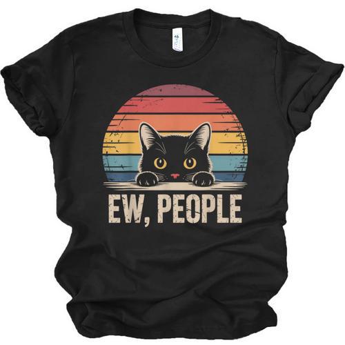 Ew People Retro Vintage Anti Social Cat Introvert Unisex Jersey T-Shirt - Raresse