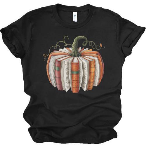 Fall Book Pumpkin Halloween Teacher Librarian Thanksgiving Unisex Jersey T-Shirt - Bookorys CA